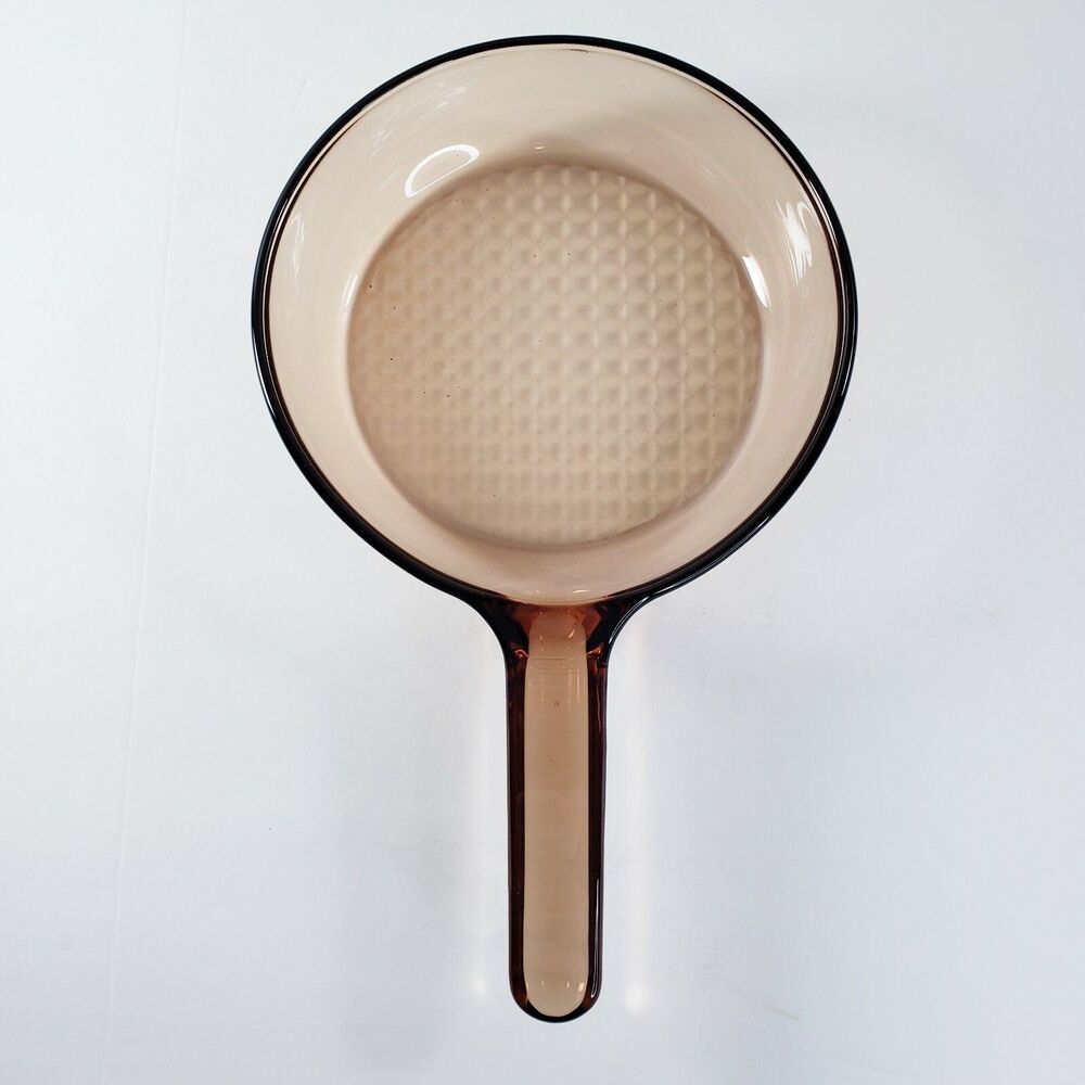 Vtg Vision Corning Fry Pan K 7" Amber Glass Waffle Skillet Retro Cookware France